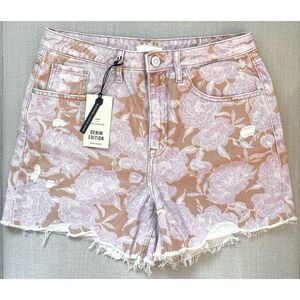 RIVER ISLAND Women’s Floral Boyfriend Cutoff Denim Shorts, SZ‎ 12